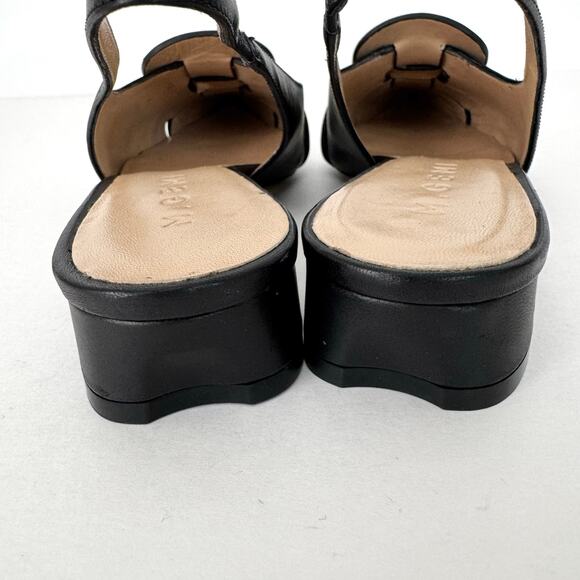 M. Gemi Woven Slingback Pointed Toe Kitten Heel Shoes Black Leather Size 36 - Picture 8 of 12